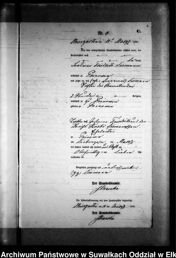 image.from.unit.number "Sterbe-Neben-Register des Preussischen Standes-Amtes Prinowen Kreis Angerburg"