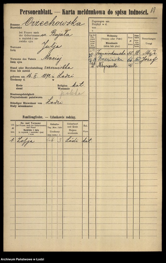 Obraz 20 z jednostki "[Spis ludności Łodzi] Orzechowska-Osiński"