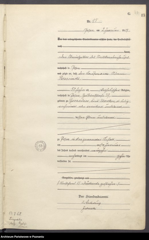 Obraz 17 z jednostki "Księga miejscowa zgonów tom I [Rejestr główny zgonów]"