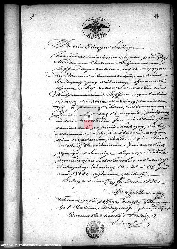 image.from.unit.number "Dowody Zawartych Małżeństw Starozakonnych w Okręgu Łoździeje w roku 1851"