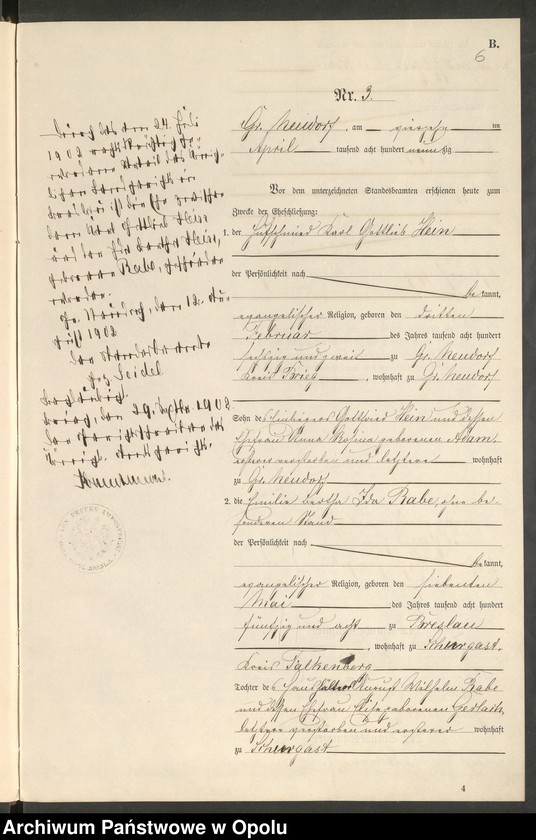 image.from.unit.number "Heiraths-Neben-Register Standes-Amt Gross Neudorf 1890"