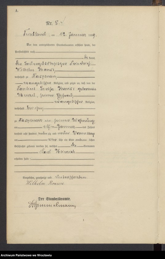image.from.unit.number "Księga urodzeń USC Mieroszów (Friedland) 1899"
