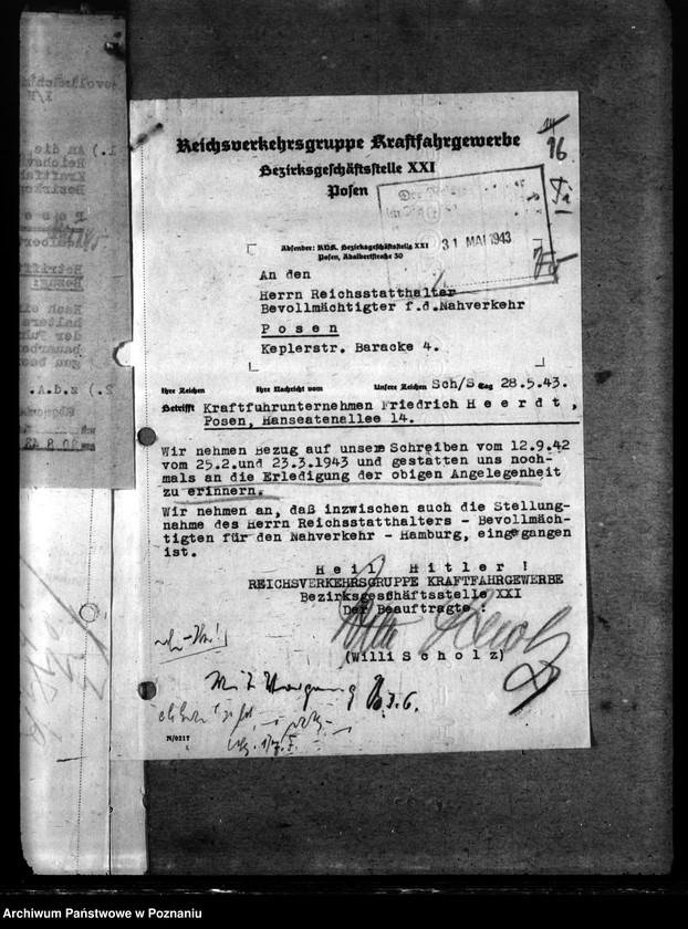 Obraz 20 z jednostki "Ausbildung von Führerscheinanwärtern für die Klasse 2. Beschlagnahme polnischer Fuhrunternehmen. Schmiede in Verkehrsbetrieben."