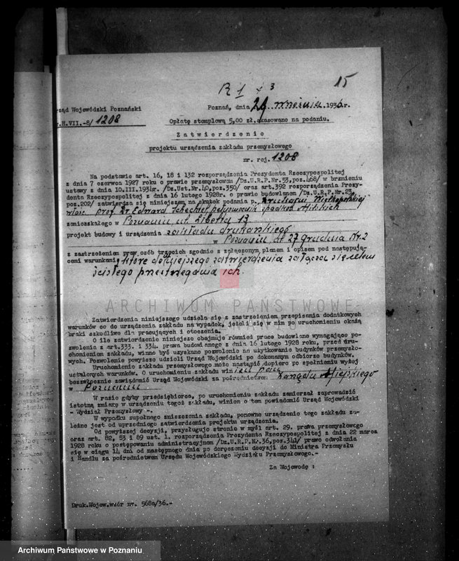 Obraz 19 z jednostki "Zatwierdzenie zakładu przemysłowego /Drukarni Wielkopolskiej/ dr Edward Schechtel spadkobierca Milskich w Poznaniu"