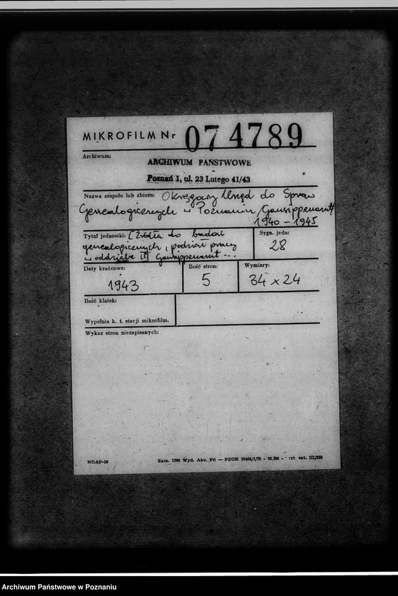 Obraz 2 z jednostki "[Źródła do badań genealogicznych, podział pracy w oddziale III Gausippenamt w Poznaniu]"