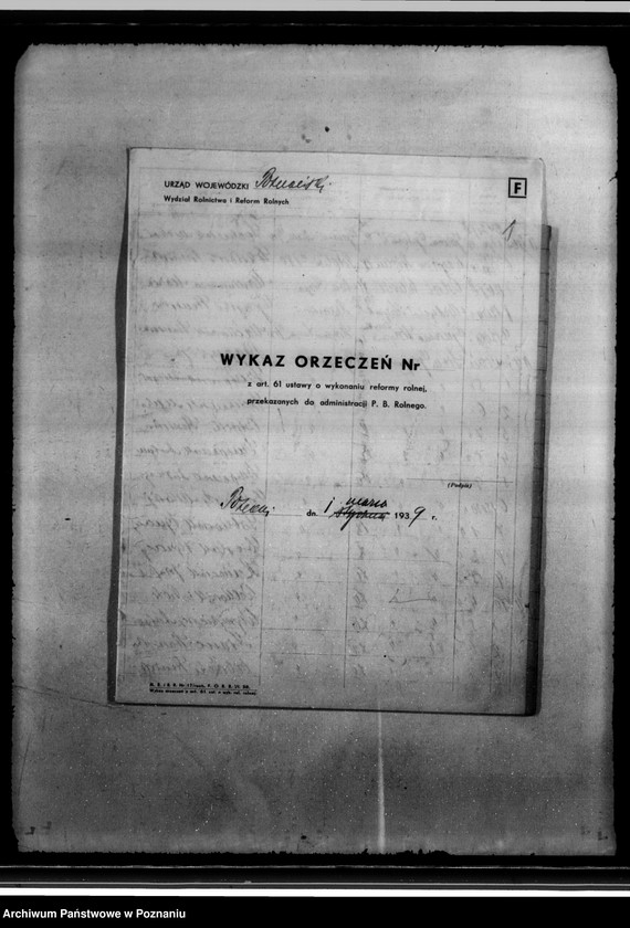 Obraz 5 z jednostki "/Wykaz dłużników osad gruntowych/ wykaz orzeczeń z art. 61 ustawy o wykonaniu reformy rolnej przekazanych do administracji P.B. Rolnego"