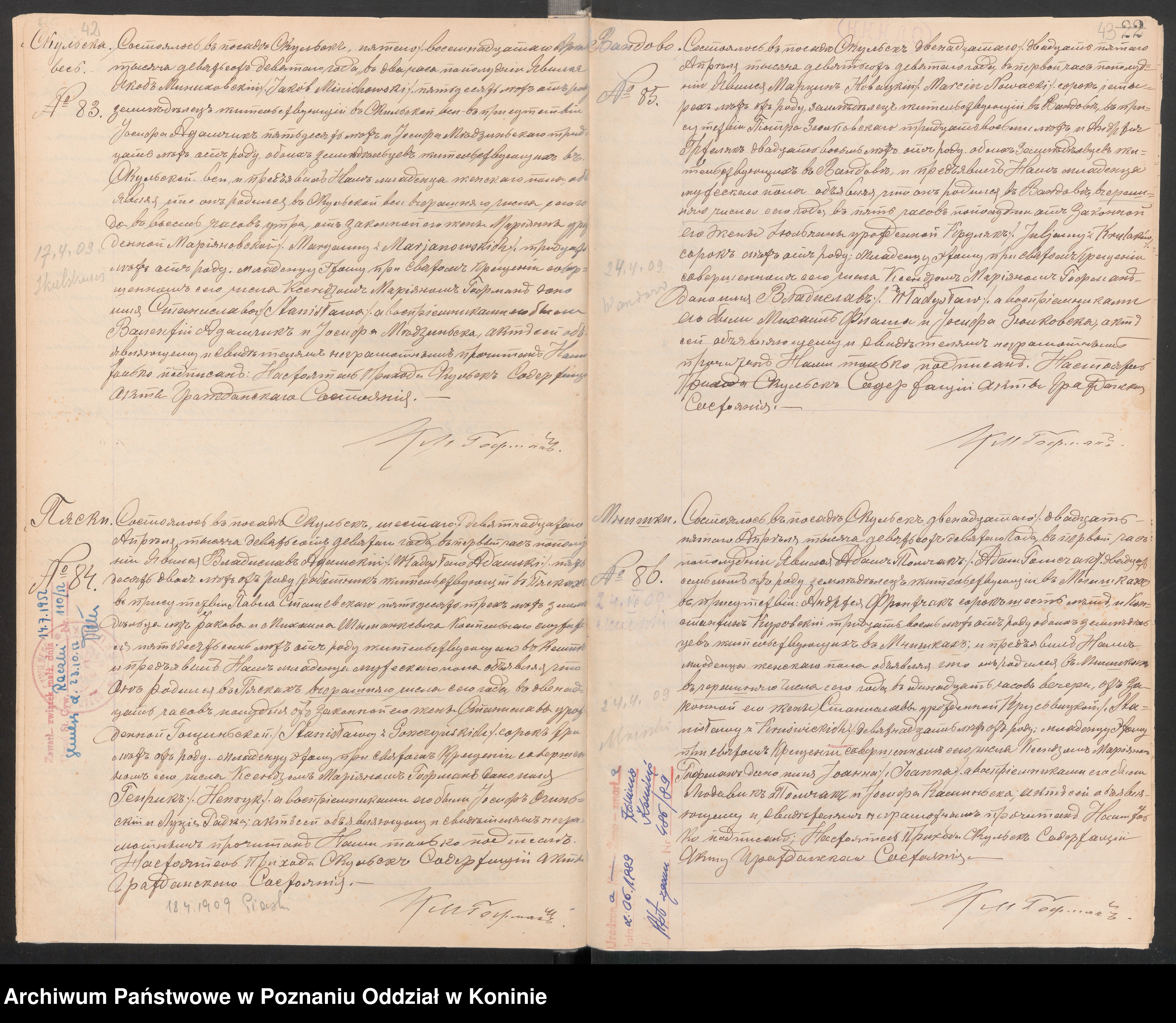 Skan z jednostki: Księga akt urodzenia, małżeństwa, zgonu za rok 1909