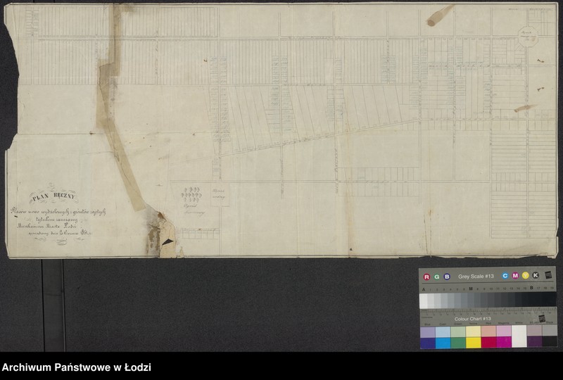 Obraz 1 z jednostki "Plan ręczny placów nowo wydzielonych z gróntów zajętych tytułem zamiany Mieszkańcom Miasta Łodzi"