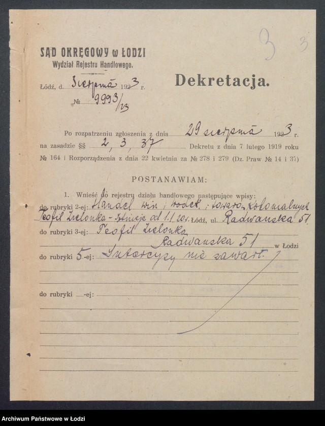 Obraz 5 z jednostki "Teofil Zielonka- handel win, wódek i towarów kolonialnych"