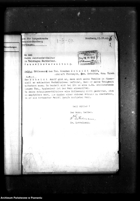 Obraz 6 z jednostki "Aufnahme und Entlassung von Deutschen Tbc-Kranken."