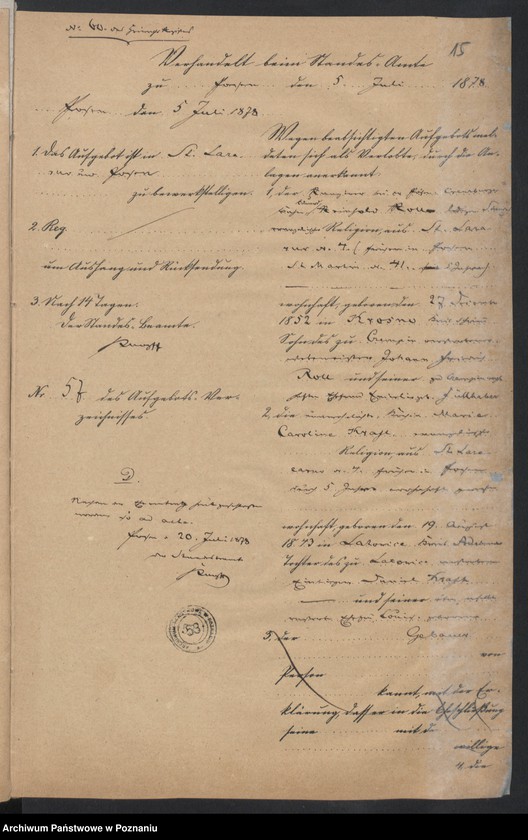 Obraz 17 z jednostki "Acta betreffend die Schrieftstücke nur §§ 28 bis 38,43,45 bis 50,55,65 und 66 der Reichsgesetz vom 6 Januar 1875 zum Heiraths -Register"