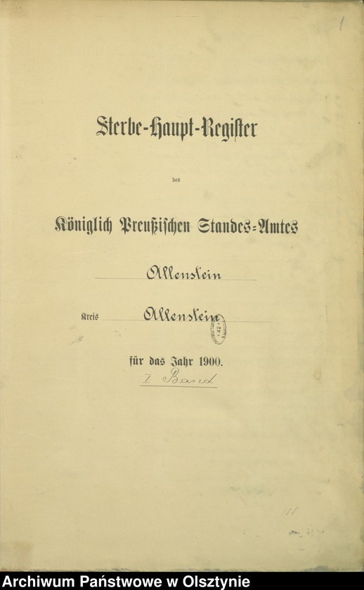 image.from.unit.number "Sterbe-Haupt-Register Tom I,Nr 1 - 399"