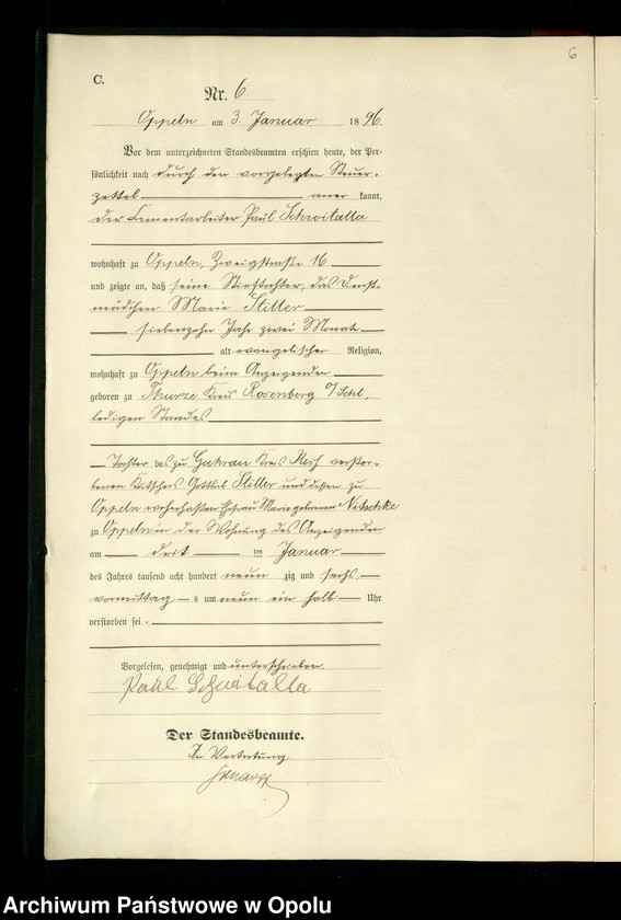 image.from.unit.number "Urząd Stanu Cywilnego w Opolu 1896 Rejestr zgonów Księga Miejscowa Nr 1 do 356"