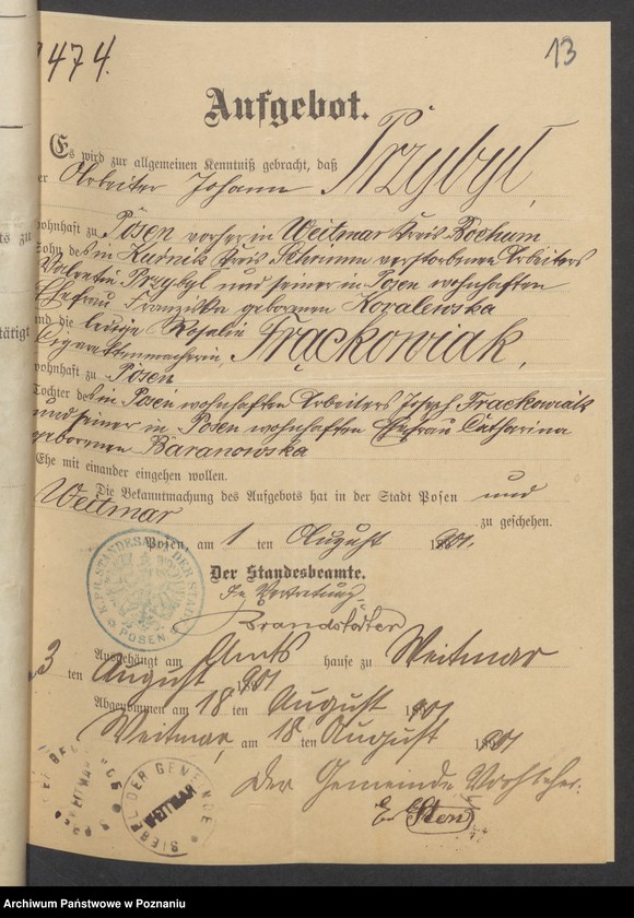 Obraz 15 z jednostki "Die von den Verlobten beigebrachten Urkunden zur Eheschliessung pro 1901. Vol XII"