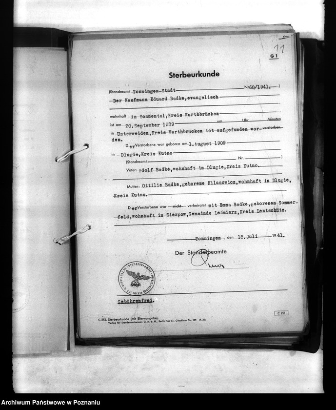 Obraz 15 z jednostki "Wykazy miejscowych Niemców, którzy zginęli w 1939 roku. Kreis Warthbrüchen (Koło)"