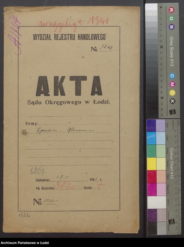 Obraz 2 z jednostki "Lazar Epstein, Abram Kleinerman- fabrykacja i sprzedaż towarów wełnianych i bawełnianych oraz przędzy"