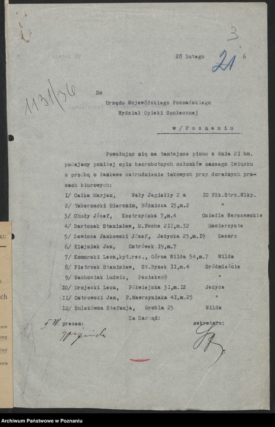 Obraz 6 z jednostki "Korespondencja [spis bezrobotnych członków Związku Powstańców Wielkopolskich."