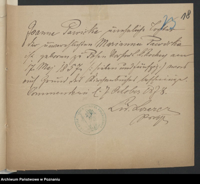 Obraz 20 z jednostki "Die von den Verlobten beigebrachten Urkunden zur Eheschliessung pro 1878"