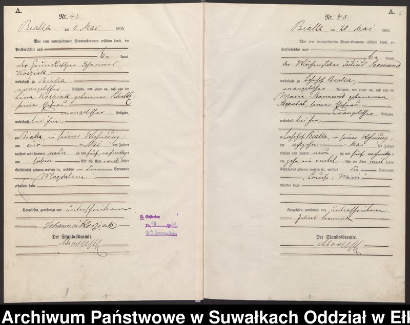image.from.unit.number "[Geburts-Haupt-Register des Königlichen Preussischen Standes-Amtes Bialla Kreis Johannisburg]"