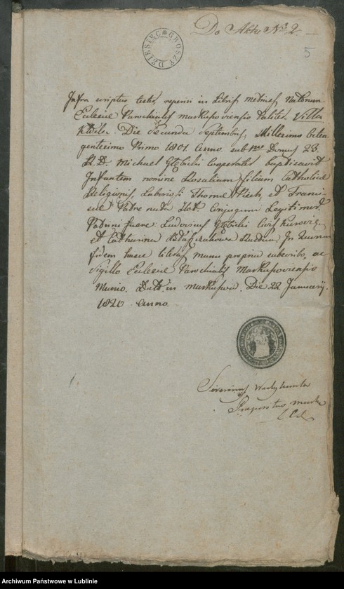 image.from.unit.number "Alegaty do ksiąg urodzeń, zapowiedzi, małżeństw i zgonów z lat 1820 - 1821"