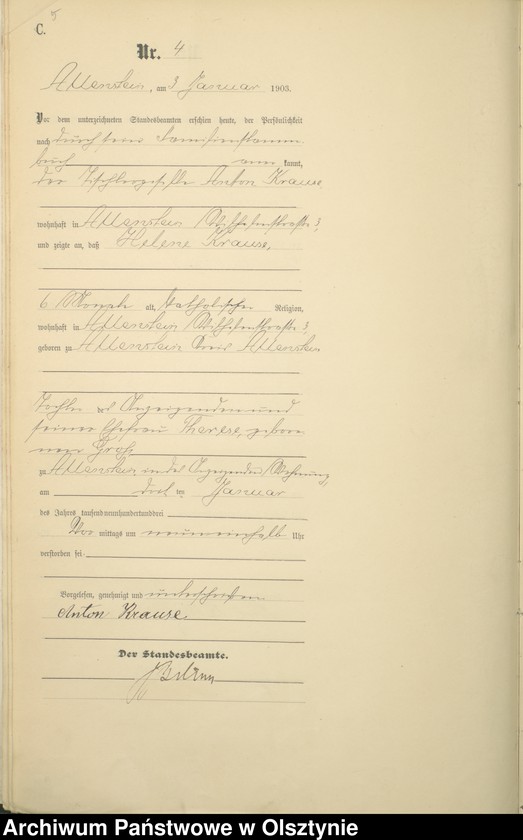 image.from.unit.number "Sterbe-Haupt-Register Tom I,Nr 1 - 395"