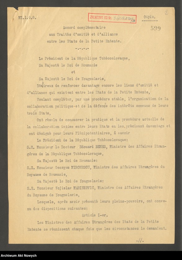 image.from.unit "Mała Ententa. Tekst statutu, stosunek poszczególnych państw do restaura­cji Habsburgów (raport Poselstwa RP w Bukareszcie, pismo MSZ)"