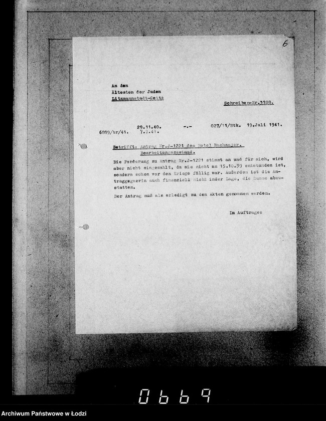 Obraz 10 z jednostki "J 1221-1240 [Wnioski Żydów z Getta o zwrot należności za pracę i towar wzięty na kredyt]"