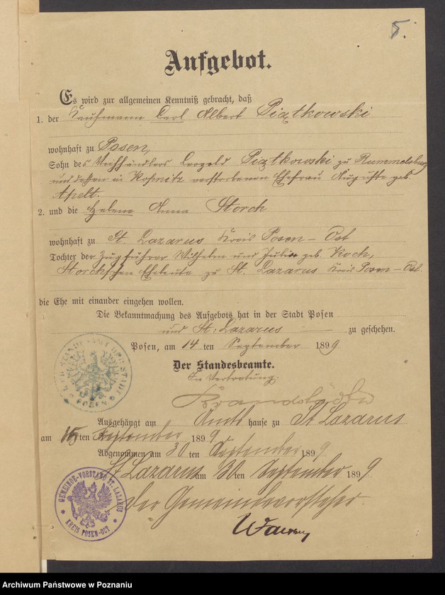 Obraz 7 z jednostki "Die von den Verlobten beigebrachten Urkunden zur Eheschliessung pro 1899"