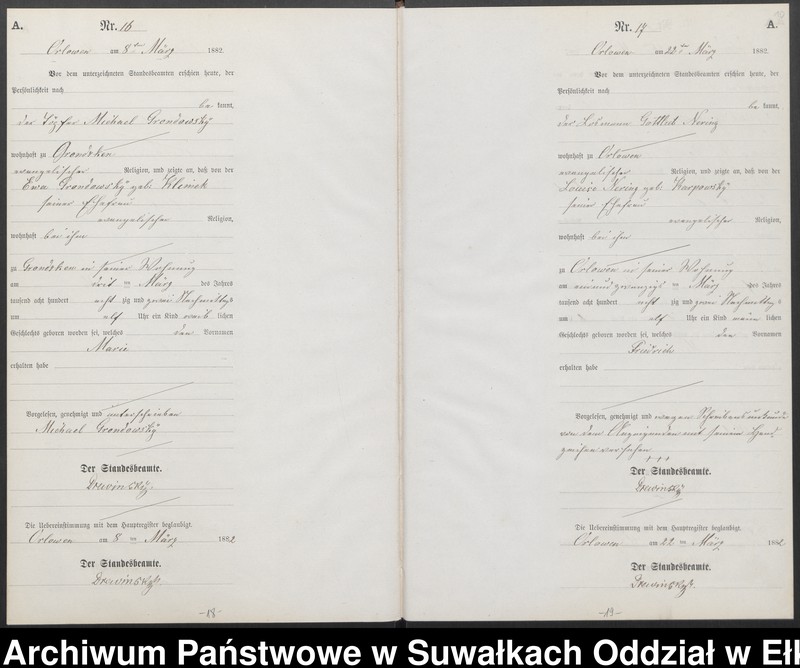 image.from.unit.number "Geburts-Neben-Register des Preussischen Standes-Amtes Orlowen Kreis Loetzen für das Jahr 1882"