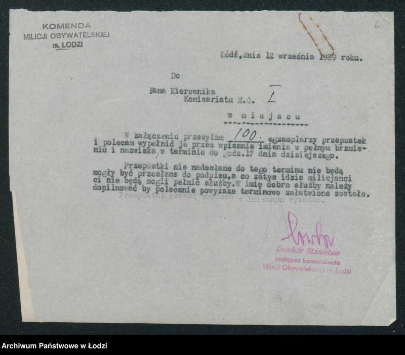 Obraz 8 z jednostki "[Akta I-go Komisariatu Milicji Obywatelskiej - zarządzenia i rozkazy Komendy Milicji Obywatelskiej i władz niemieckich]"