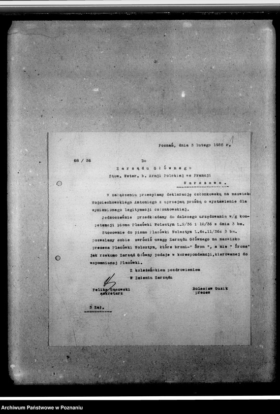 Obraz 5 z jednostki "Sprawy organizacyjne i personalne, korespondencja - członkowie, skład zarządu, sprawozdania z uroczystości, protokoły, zawiadomienia"