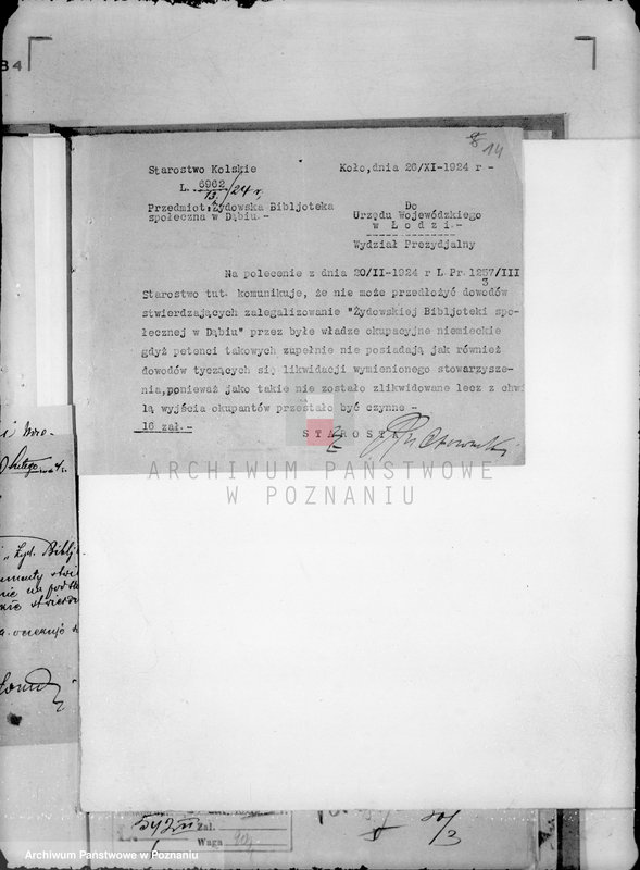 Obraz 18 z jednostki "/Żydowska Biblioteka i czytelnia Społeczna w Dąbiu powiat kolski/"