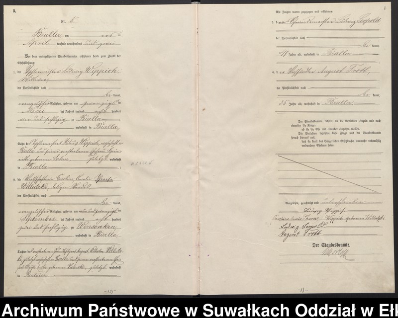 image.from.unit.number "Heiraths-Haupt-Register des Königlichen Preussischen Standes-Amtes Bialla Kreis Johannisburg"
