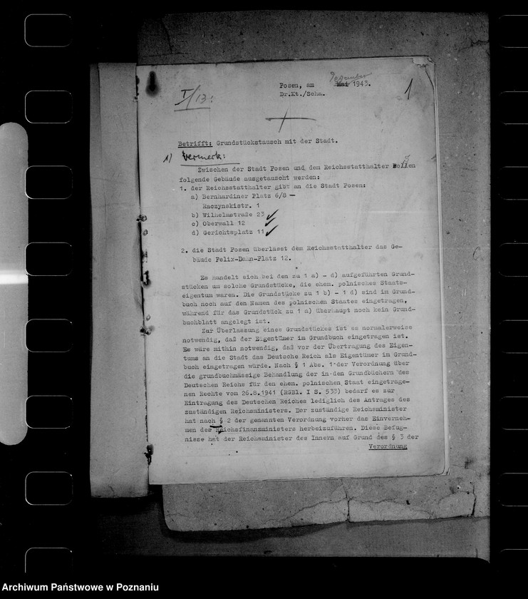 Obraz 5 z jednostki "Grundstückstausch mit der Stadt Posn- Schlossberg und Bernhardinerplatz"