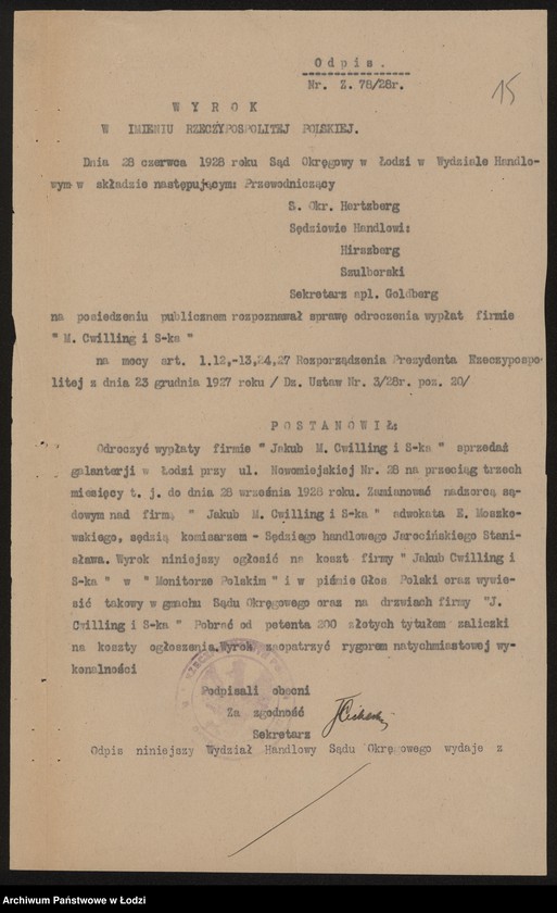 Obraz 17 z jednostki "Jakub Mendel Cwilling- sprzedaż galanterii"