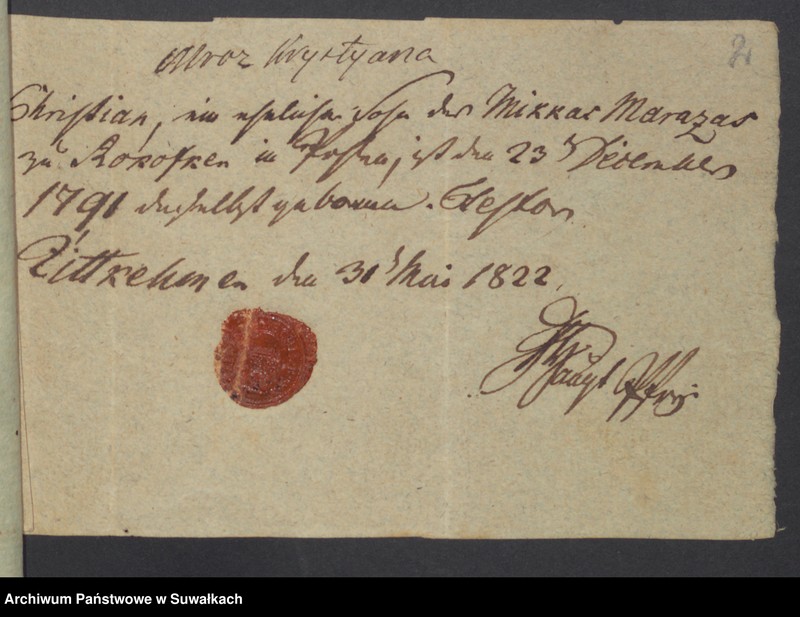 image.from.unit.number "Wizajny Rzym.-Kat. 1824. [Dokumenty do akt małżeństw]"