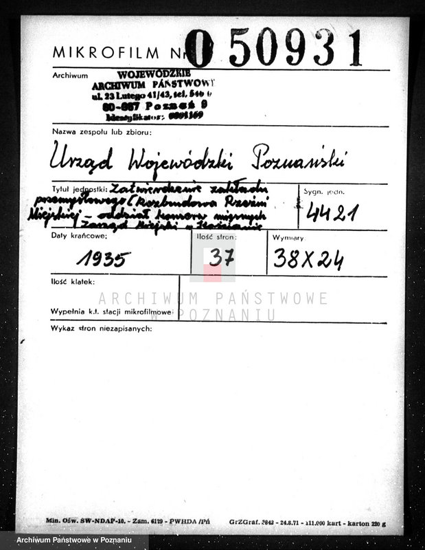 Obraz 2 z jednostki "Zatwierdzenie zakładu przemysłowego / Rozbudowa Rzeźni Miejskiej, - oddział konserw miejskich Zarząd Miejski w Kościanie"