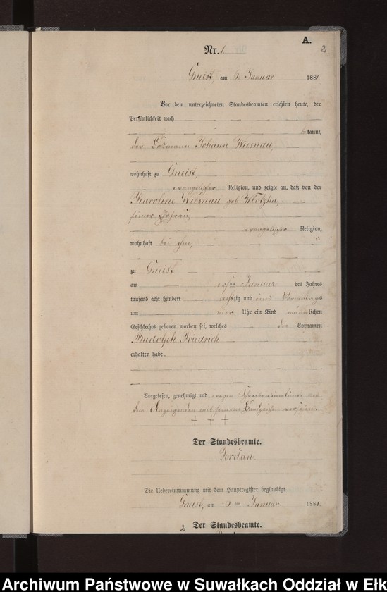 image.from.unit.number "Geburts-Neben-Register des Königlich Preussischen Standes-Amtes Gneist Kreis Loetzen"
