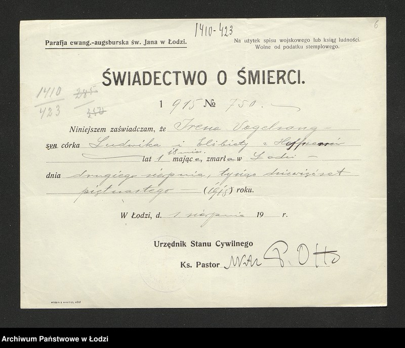 Obraz 8 z jednostki "Dowody metrykalne stałych mieszkańców m. Łodzi nr domu 1410-1411"