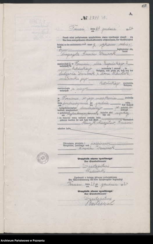 Obraz 19 z jednostki "Księga urodzeń odpis tom VIII [Rejestr poboczny urodzeń]"