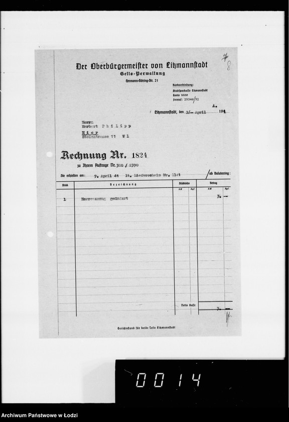 Obraz 12 z jednostki "Kürschnerei. [Zamówienia, rachunki i świadectwa dostaw]"
