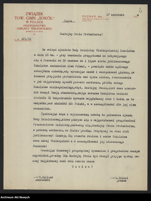 image.from.unit.number "Sokół, Związek Towarzystw Gimnastycznych w Polsce; Przewodnictwo Dzielnicy Wielkopolskiej; Załączniki: list do I. J. Paderewskiego (odpis); L.1"