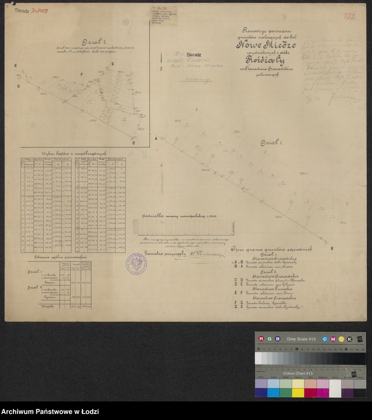 Obraz 1 z jednostki "Pierworys pomiaru gruntów należących do kolonii Nowe Miedze wydzielonych z dóbr Rożdżały w Starostwie Sieradz położonych"