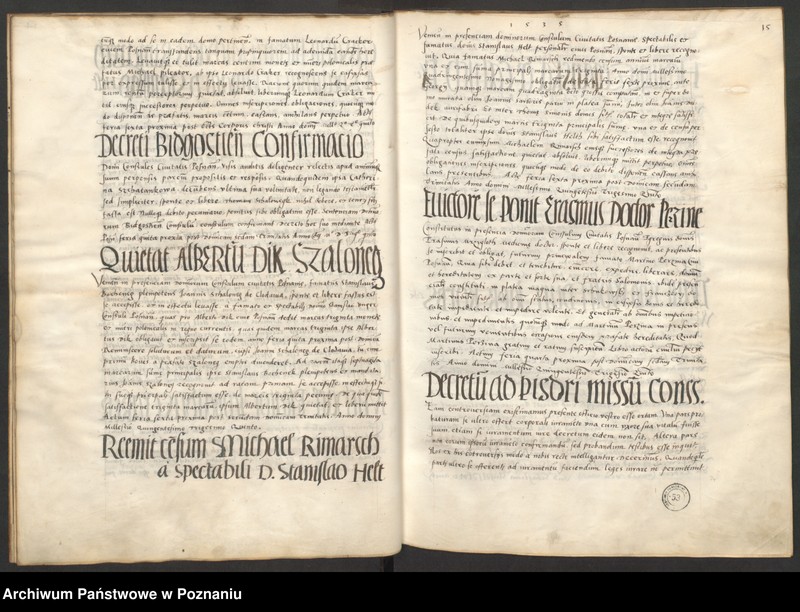 Obraz 20 z jednostki "Liber obligacionum decretorum, quietationum contractuum bona immobilia, summas pecuniaris ac res ad diuturnitatem pertinentes continens coram spectabili consulatu Posnaniensi ...signo A."