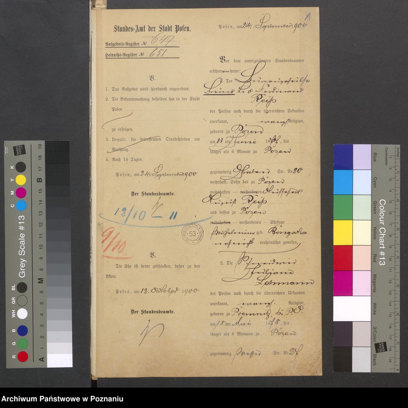 Obraz 3 z jednostki "Die von den Verlobten beigebrachten Urkunden zur Eheschliessung pro 1900"