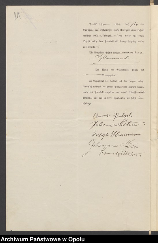 image.from.unit.number "Verfügung von Todes wegen der Witwe Anna Pelzel geb[orene] Hischer in Neustadt"