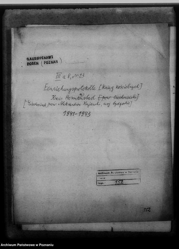 Obraz 4 z jednostki "Einziehungsprotokolle [ksiąg kościelnych] Kreis Hermannsbad [Ciechocinek powiat Aleksandrów Kujawski, województwo bydgoskie]"