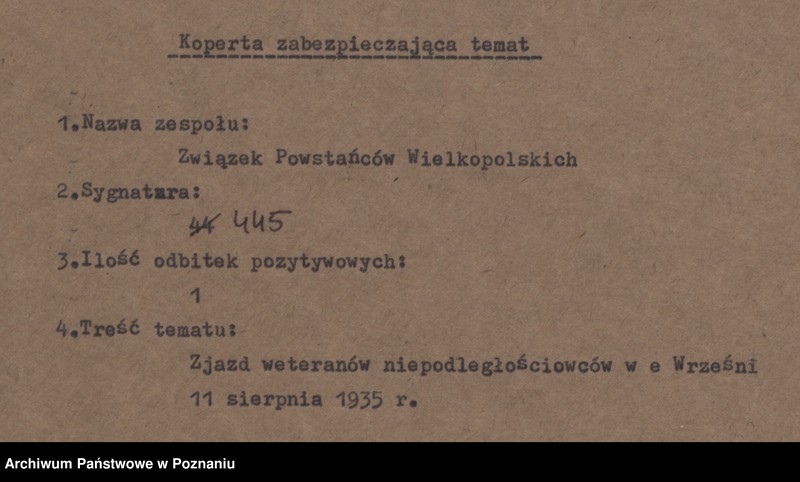 Obraz 4 z jednostki "11 sierpnia 1935 roku odbył się we Wrześni zjazd weteranów niepodległościowców z całego powiatu."