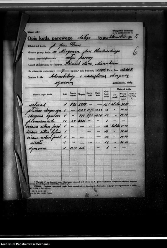 Obraz 10 z jednostki "Młyn parowy J. Grossa w Margoninie pow. Chodzieski /nadzór nad kotłem parowym nr fabr. 12618, woj. 5943/"