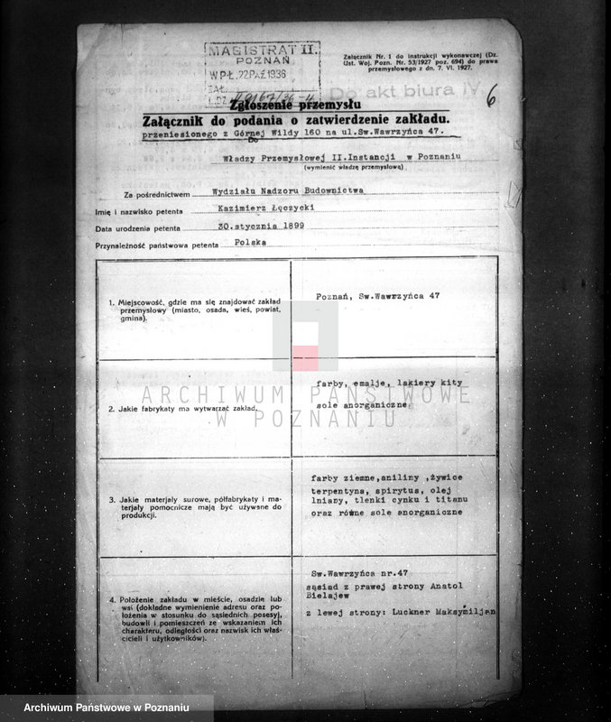 Obraz 10 z jednostki "/Fabryka materiałów drogeryjnych i malarskich K. Łączycki w Poznaniu- korespondencja w sprawie zatwierdzenia/"